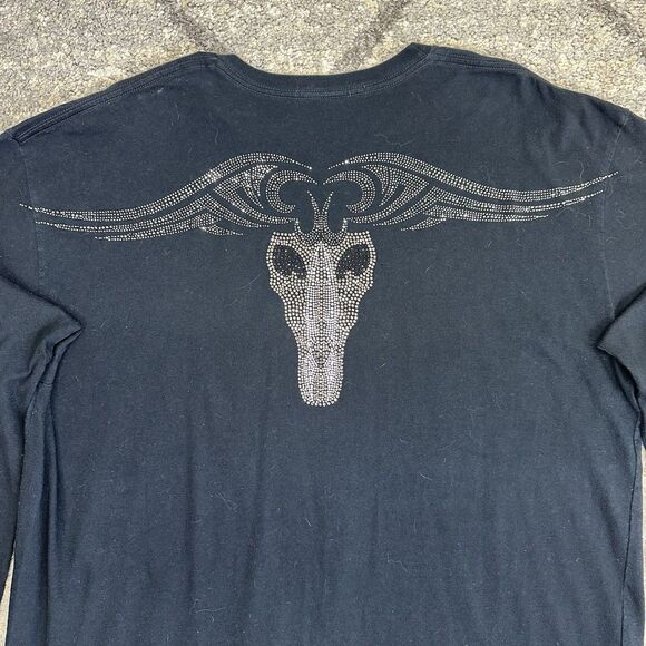 Silver Dagger Men's Embellished Ram Skull T-shirt Black 2XL Long Sleeve Biker - Picture 10 of 10